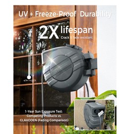 GLAHODEN Retractable Garden Hose Reel 1/2 in x 65 ft, 2025 Upgraded Dual Ratchet Lock UV & Freeze Protection Brass Seal Slow Retraction Anti-Tangle Hose 180°Swivel Reinforced Scaffold Wall Mount