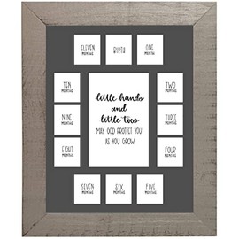 Rustic Red Door Co. Baby's First Year Picture Mat - Grey Frame - Little Hands and Little Toes Photo Collage - 13 Picture Slots - Newborn Birth to One Year Birthday - Watch Your Baby Grow (Grey Mat)