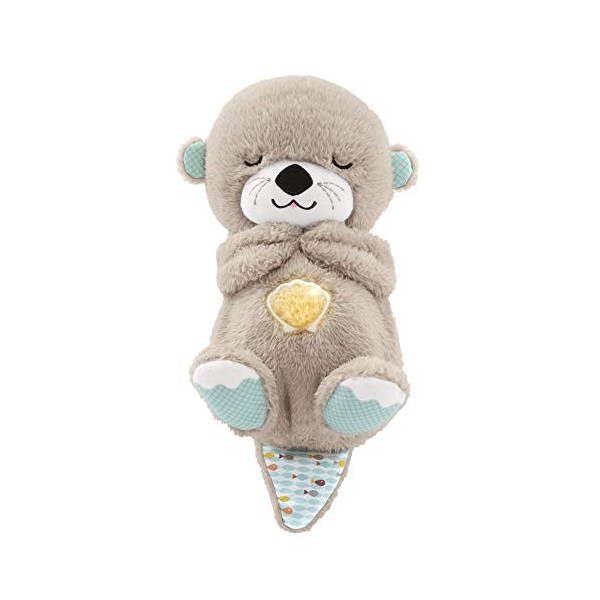 Fisher-Price Sound Machine Soothe 'n Snuggle Otter Portable Plush Baby Toy with Sensory Details Music Lights & Rhythmic Breathing Motion, FXC66