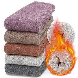 Loritta 5 Pairs Womens Wool Socks Thermal Thick Socks Casual Crew Winter Warm Socks Gifts, Soft Warm