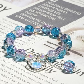 Strong Healing Crystal Bracelets for Women,Lucky Beaded Chakra Bracelet,Lucky Beaded Bracelet to Bring Positive Energy,Romance Couple Monther's Day Birthday Jewelry Gift for Women,Blue&Purple