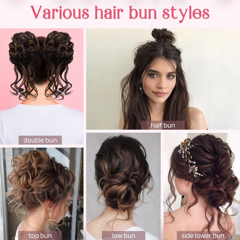 Messy Bun Hair Piece,2PCS Tousled Updo with Tendrils Hair Bun