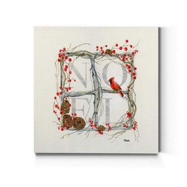 Renditions Gallery Noel Window Wall Art, Christmas & Winter Artwork, Red Holly Berries & Cardinal, Pinecones, Premium Gallery Wrapped Canvas Decor, Ready to Hang, 16 in H x 16 in W, Made in America