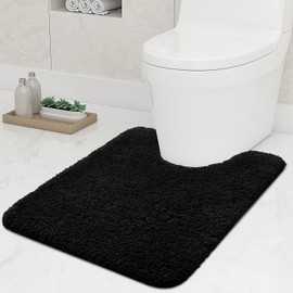 smiry U-Shape Toilet Mat, Extra Soft Pedestal Mat for Toilet, Absorbent Microfiber Toilet Bathroom Mats, 50 x 60 cm, Black