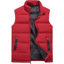 XinYangNi Red Puffer Vest Men Sleeveless Zipper Quilted Outdoor Outerwear Down Puffy Vests Padded Jacket Coat M
