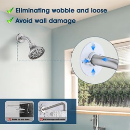 RAINREVIVE 6 Inch Shower Arm with Flange and Stabilizer Bracket, Wall Mounted Shower Pipe Arm 304 Stainless Steel For Fixed Shower Head & Handheld Showerhead, Brushed Nickel