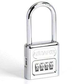 ABRAFOX Heavy Duty 4-Digit Set own Combination Locks Long Shackle Padlock with 2"(50 mm) Wide Lock Body sliver-1pack