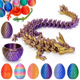 3D Printed Dragon Egg with Dragon Inside, Easter Basket Stuffers Filled 12 Inch 3D Printed Fidget Toy Easter Gift for Kids Home Decor Executive Desk Toys for Autism/ADHD (Purple-Yellow)