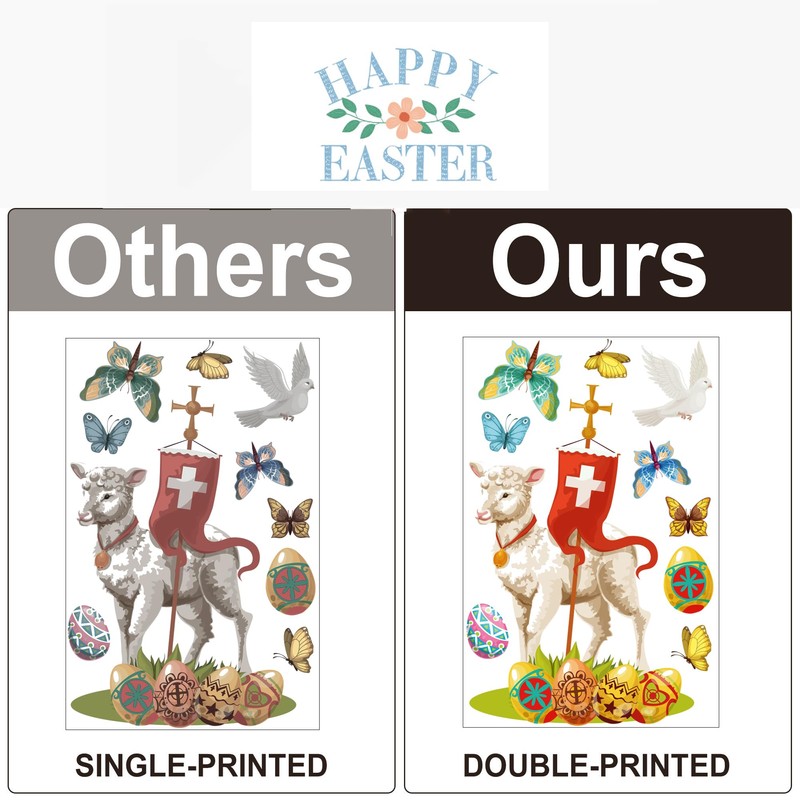 Easter Religious Decorations Window clings Cross Lambs Bunnies Flowers he