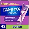 Tampax Radiant Tampons for Women, with LeakGuard Braid, Super Absorbency,