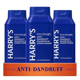 Harry's Champú y acondicionador 2 en 1 para hombre extra fuerte anticaspa (paquete de 3) 14 onzas líquidas - Fabricado con 2% de piritiona de zinc