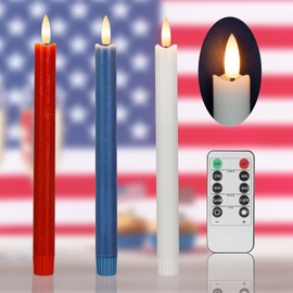 Patriotic Flameless Candles with Remote and Timer, Real Wax Red White and Blue Candles for 4th of July Decorations, Battery Operated Candles for Independence Day Celebrations, 3Pack