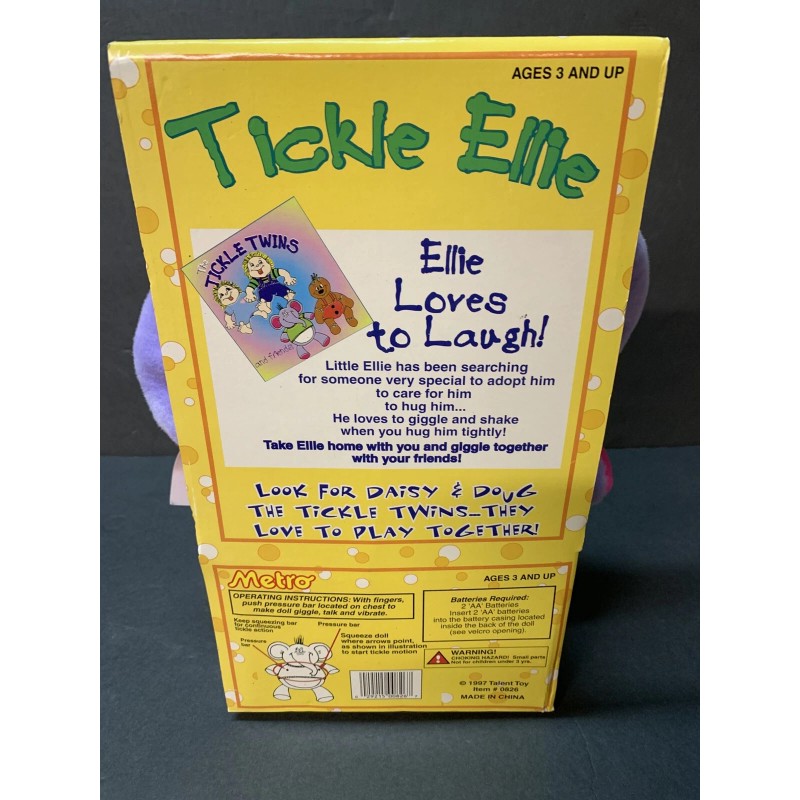 Metro 1997 Tickle Twins - Ellie Elephant Purple Plush New