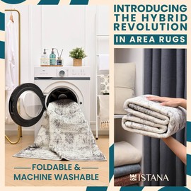 Istana Rugs 3x5 - White Cream/Grey Area Rugs - Kid & Pet Friendly Washable Rugs 3x5-3x5 Area Rugs - Foldable 3 x 5 Area Rug Washable Non Slip - Eco-Friendly 3x5 Rugs with Rubber Backing | Istana