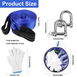 Car Tow Rope, 5 cm x 5 m, 8T Tow Rope, Tow Strap, Tow Ropes, Car Tow Strap with High Strength, Shackle for Towing and Rescue Cars