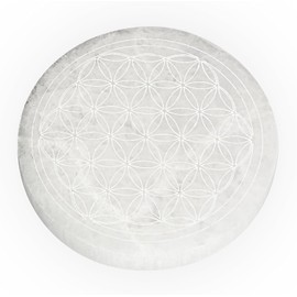CRIGEMA Selenite Mineral Stone for Crystal Therapy Healing Meditation (Fountain Stick, Disc Flower of Life, 10 cm)