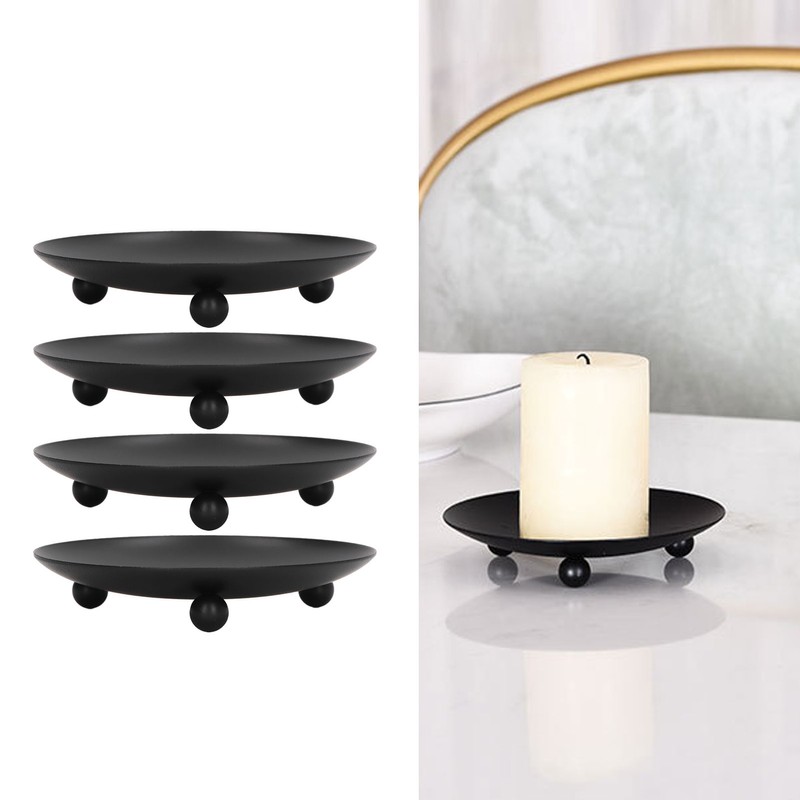 4pcs Iron Plate Candle Holder Retro Modern Round Black Matte