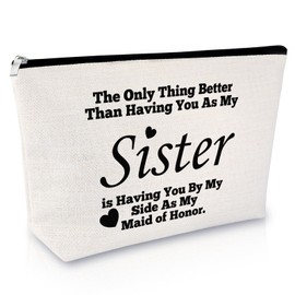 Maid of Honor Gift Makeup Bag Bridesmaid Proposal Wedding Bridal Shower Gifts for Sister Friends Cosmetic Bag Bachelorette Party Presents for Women Besties Zipper Travel Pouch Toiletry Pouch