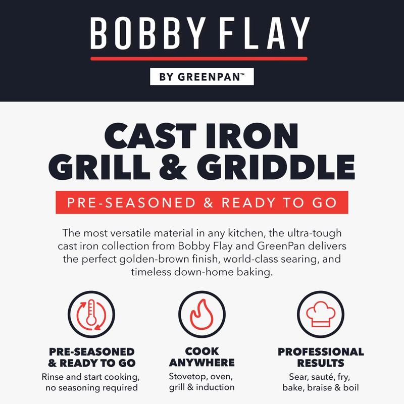 GreenPan x Bobby Flay Cast Iron Pre-Seasoned 11” Reversible Double