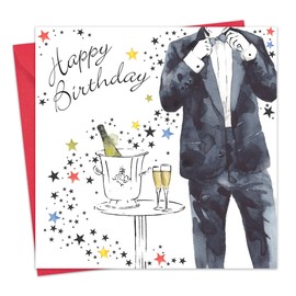 Twizler Happy Birthday Card For Him with Silver Foiling & Unique Watercolour Effect - Male Birthday Card – Mens Birthday Card – Champagne Card