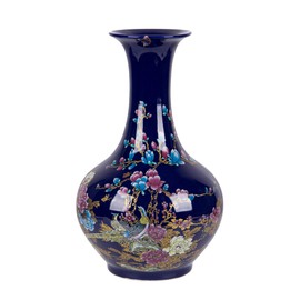 SILINE 14” Large Gorgeous Porcelain Vase,Jingdezhen Art Decor Big Vase,China Handmade Ceramic Flower Bottle (Blue)