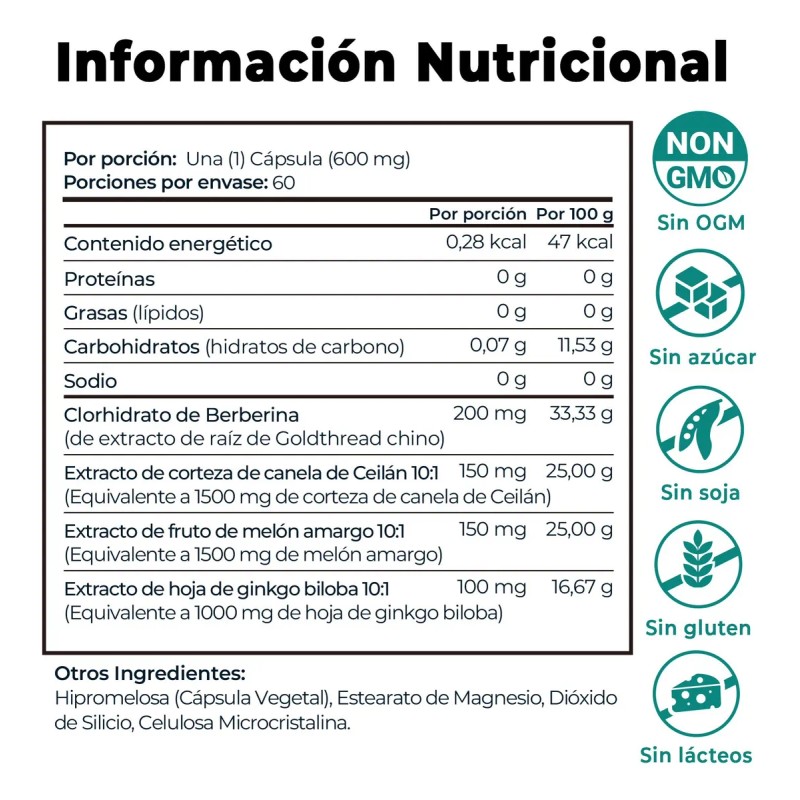 Dn 4 En 1 Berberina Suplemento 1500mg, 60 Cápsulas