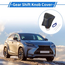 VekAuto 1 Pcs Gear Shift Knob Cover for Lexus ES300h 2018-2023 Anti-Slip Faux Leather Black Carbon Fiber Blue Stick Shifting Handle Protector