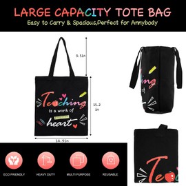 Kunoli Teacher Appreciation Gifts, Teacher Bag Canvas Tote Bags for Women, Reusable Work Bag Shopping Bag for Teacher, Teacher Gifts Thank You Gifts for Graduation Retirement