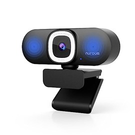 Nuroum V32AFL 4K Web Camera with LED Ring Light, Web Camera, Full HD, 60 fps, Noise Cancelling Microphone, Auto Focus, Auto Angle Adjustment, 90° Viewing Angle, Mute Function, Privacy Protection, USB Plug & Play, Tripod Adapter Included, PC Camera, Video Conferencing, Online Class, Live Broadcast, Compatible with Youtube, Skype, etc