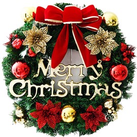 Christmas Artificial Wreath 30cm Front Door Wall Hanging Rattan Wreath with Bowknot Jingle Holiday Party Home Tree Decor