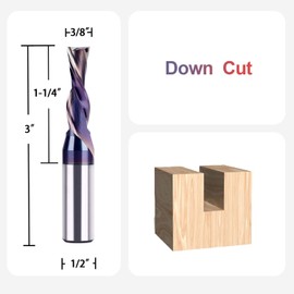 SpeTool Donwcut Spiral Router Bits 3/8 inch Cutting Diameter with TAC Coated for Woodworking Inlay Slot Mortise Cutting Carving Engraving