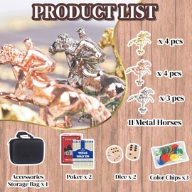 Horse Racing Board Game,Deluxe Horse Race Game, Quality Crafted Wooden Board with 11 Luxury Metal Craft Horses,2Dices, 2 Deck Cards and 1 Accessory Storage Bag