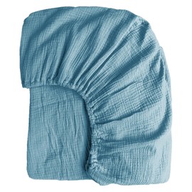 Boqingzhu Muslin Cotton Fitted Sheet 140 x 200 cm Petrol Blue Breathable Soft Fitted Sheet Oeko-Tex Certified Cuddly Bed Sheet for 25 to 30 cm Mattress