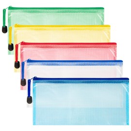 Mesh Zipper Pouch Bags - 5Pack A6 Waterproof Small Zipper Bags 4.7x9.3 Inch Clear Mesh Storage Pouches Assorted Colors for Home, Office, School, Travel, Receipts, Puzzles, Pencil, Cosmetic