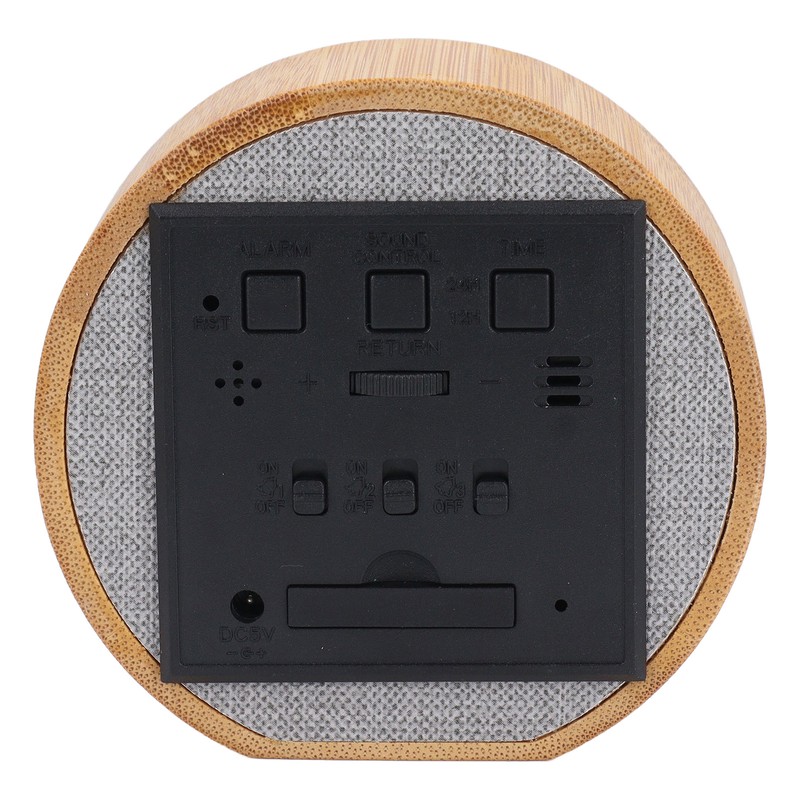 Digital Alarm Clock Round LED Voice Control Brightness Adjustable 12h