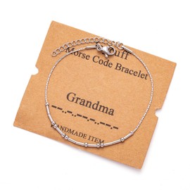 JoycuFF Grandma Gifts for Women Grammy Morse Code Bracelets for Her Inspirational Birthday Mother's Thanksgiving Day Funny Chain Bracelet Silver Encouragement Secret Message Jewelry