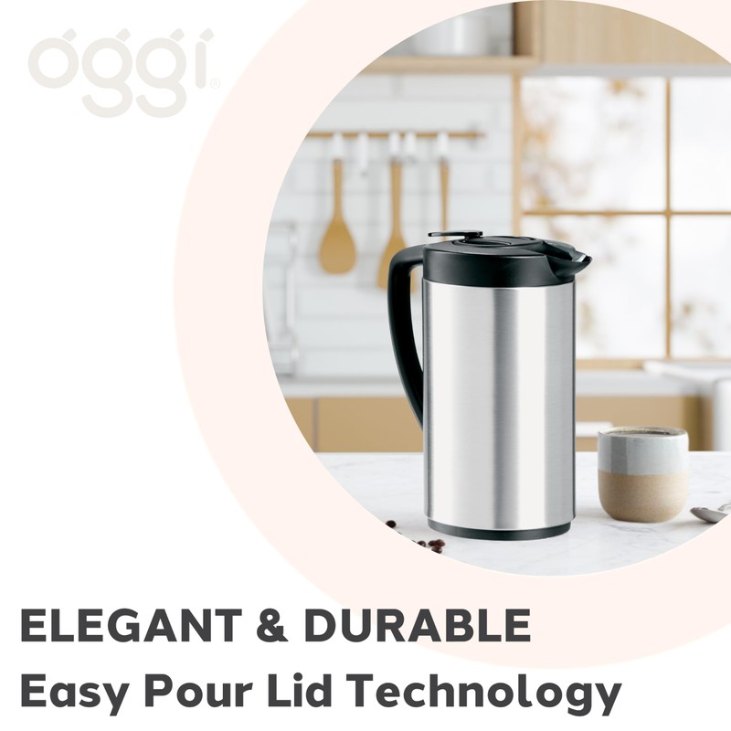 OGGI Oval Carafe Glass Liner - Stainless Steel Body, 1