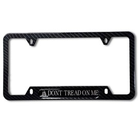 Dont Tread ON ME Flag Domed Metallic Carbon License Plate Frame -US Size- Snake Flag, Merica, America, Proud American, US Standard Size