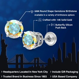 Gem Stone King 2.00 Cttw Round 6MM Mercury Mist Mystic Topaz 14K White Gold Stud Earrings For Women Men