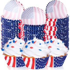 Whaline 600 Pieces Patriotic Baking Cups July 4th Stars Stripes Cupcake Liners Red Blue White USA Flag Cupcake Wrappers for Flag Day Memorial Day Independence Day Party Decor