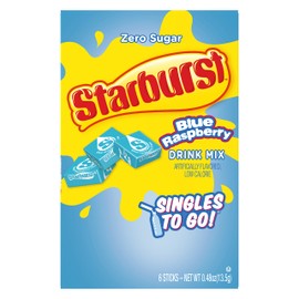 Starburst Singles To Go Powdered Drink Mix, Blue Raspberry, 6 Boxes with 6 Packets Each - 36 Total Servings, Sugar-Free Drink Powder, Just Add Water, 6 count (Pack of 6)