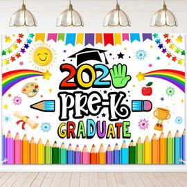 Lecheme Preschool Graduation Backdrop Pre Kindergarten Congrats Grad Party Decoration 2025 Pre-k Graduate Party Banner Preschool Kindergarten Congrats Classroom Decoration (White, 82''x60'')