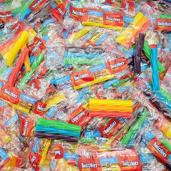 Twizzlers Twists Rainbow Flavored Chewy Licorice Candy - Individually Wrapped - Bulk Pack of 95 Snack Size Pieces (3 Pounds)