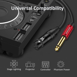DREMAKE XLR 3-Pin Female to TS 6.5mm Jack 1/4'' Unbalanced Interconnect Patch Cord, 20 Foot XLR to Jack 6.35mm Mono Audio Instrument Cable for Karaoke, Speaker System, Power Amplifier - Red
