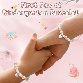 Sereney First Day of Kindergarten Bracelet Mommy and Me, First Day of Kindergarten Gift for Girls Matching 1st Day of School Outfits, Back to School Bracelet from Mother as Prek Mom Daughter Jewelry