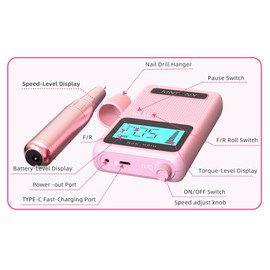 KNASNPI Professional Electric Nail Drill 50000 RPM High Speed with Smart Adjustment, Nail Salon & Home Use Kit, 6 Grinding Heads & Extended Runtime