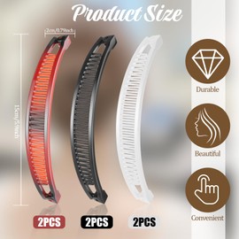 JIYIN 6 Pcs Banana Hair Clips for Women, Non-Slip Double Combs Hair Claw Clips Vintage Claws Hairs Grips for Thick Thin Long Short Straight Curly Hairs for Women(Brown & Black & White)