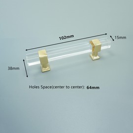 MFYS 2-1/2" Square Clear Acrylic Handles Gold Kitchen Cabinet T Bar Knobs Drawer Pulls 64mm (1, 2-1/2" Hole to Hole)