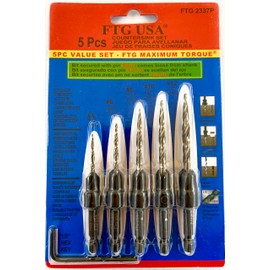 FTG USA Countersink Tapered Drill Bit Set 5 Pc #4, 6, 8, 10, 12, Secured with Pin to 1/4" Hex Shank, 1 Allen Wrench for Woodworking