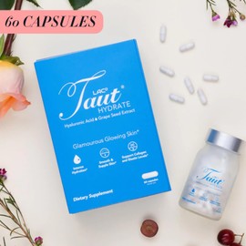 Taut Hydrate Hyaluronic Acid Supplement – 120mg Vegan Capsules with Grape Seed Extract - Deep Skin Hydration, Smooth Wrinkles & Glow Support - Collagen & Anti-Aging Supplement for Women & Men– 60 Caps